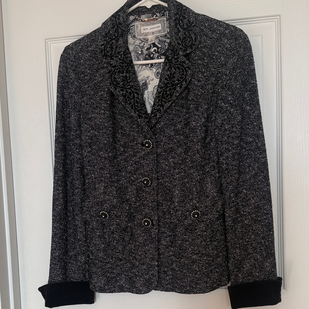 St. John Collection Black and Gray Textured Blazer